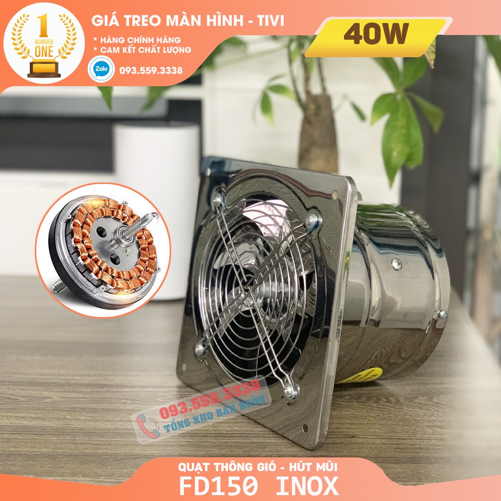[ Vỏ Inox Cao Cấp ] Quạt Thông Gió, Quạt Hút Mùi nhà Bếp, Nhà vệ Sinh FD150 Công Suất 40W - Lõi Đồng Cao Cấp