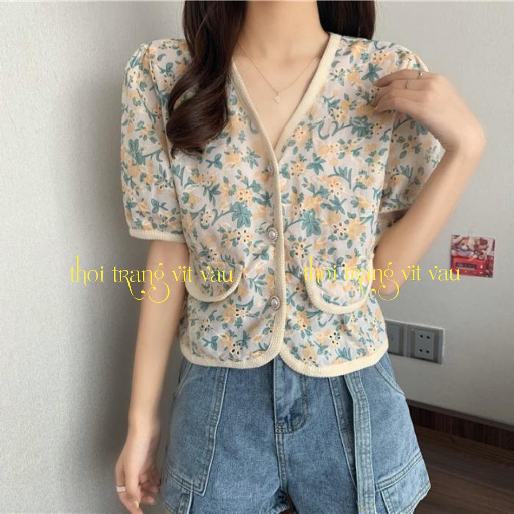 Áo tiểu thư cổ chữ V phong cách vintage, thời trang Pháp ngọt ngào | BigBuy360 - bigbuy360.vn
