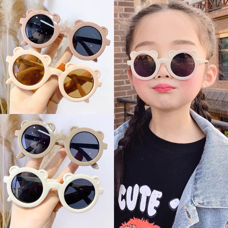 Kính trẻ em - Kính mắt râm Gọng tròn tai Gấu chống tia UV cho bé trai bé gái từ 1-6 tuổi