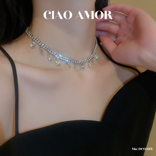 Choker lấp lánh, Dây chuyền nữ dự tiệc sang trọng 2 lớp ngọc mắt mèo treo Trang sức Ciao Amor - DC0395
