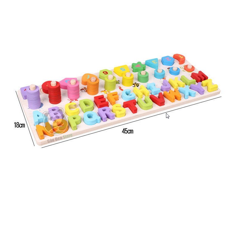 [ Quà Tặng Tranh Ghép 3D] Bộ Giáo Cụ Montessori 4in1 Giúp Bé Học Chữ Cái, Hình Khối, Số