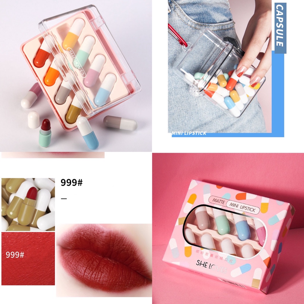 Set 8 son viên thuốc sáp mini lì SHE LOVES Matte Lipstick