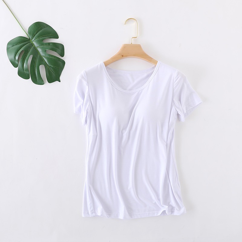 [Xuất Nhật] Áo ngắn tay có đệm ngực chất vải cotton lạnh trơn