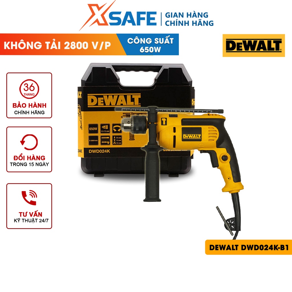 Máy khoan động lực DeWalt DWD024K-B1, 650W, kèm 10 mũi khoan và vali tiện lợi