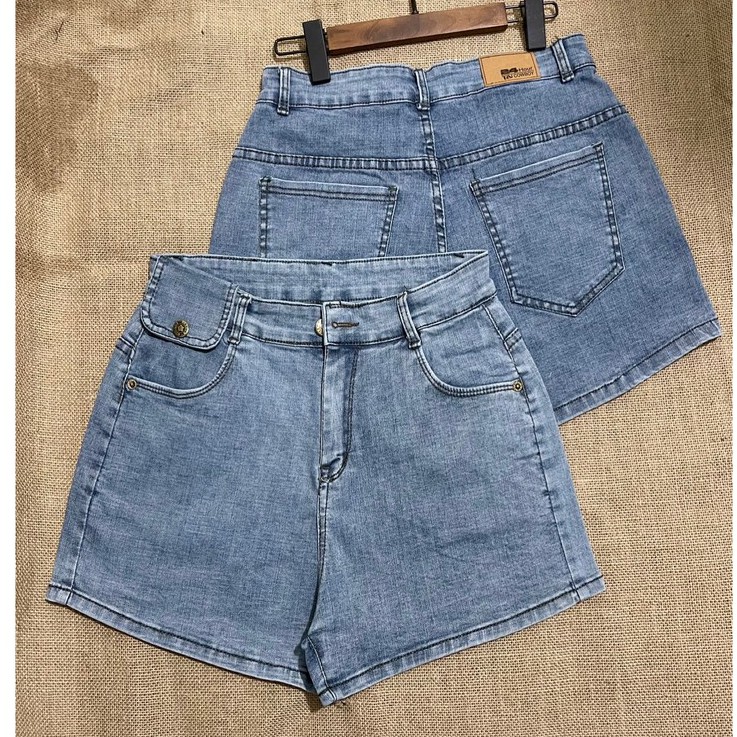Quần short jean nữ BigSize lưng cao, co dãn mạnh, có túi nắp nhỏ phom ống rộng đang hot trend 3818 molijean
