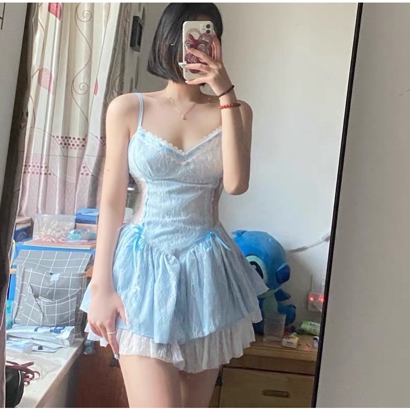 DORÉE - Đầm hai dây dáng xoè phối ren tầng xinh xắn