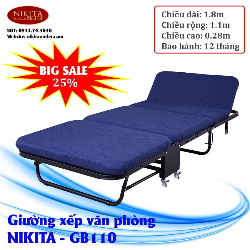 Giường gấp - xếp nâng đầu NIKITA - gấp 3 GB110 (rộng 110cm) nâng đầu 5 cấp độ - chính hãng thương hiệu NIKITA OUTLET