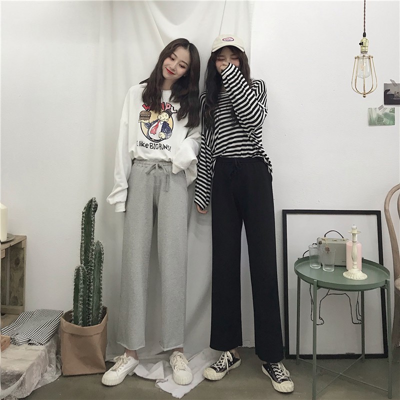 Quần Dài Lưng Cao Ống Rộng Màu Đen Phong Cách Hàn Quốc | BigBuy360 - bigbuy360.vn