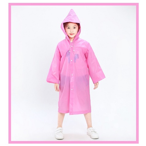 Áo Mưa Trẻ Em, Áo Mưa Trong Suốt Có Mũ Trùm Đầu Phối Nút Và Dây Rút Chống Nước Màu Trơn Cho Bé