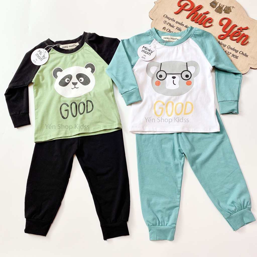 Sale !!! Bộ Dài Minky Mom Cotton 100 %  Phối Tay In Họa Tiết Voi-Good Cho Bé_Super Sale ( 9-19kg) (1314)