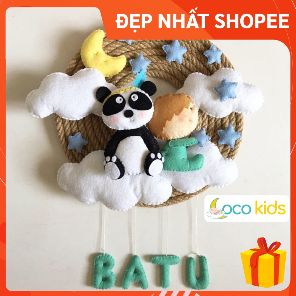 [ĐẸP NHẤT SHOPEE - FREESHIP] Bảng tên treo phòng ngủ handmade, bảng tên tròn trang trí thôi nôi cực đẹp mẫu GẤU TRÚC 1