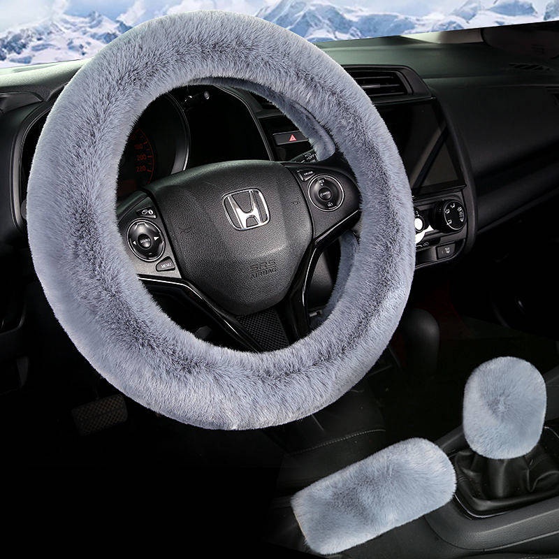 38cm [Winter Cold Plush] Car Plush Steering Wheel Cover Car Grip Cover for Winter Female Warm Non-Slip 6RKE
