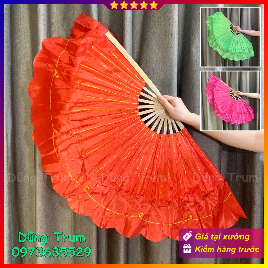 Quạt múa 1 màu nan tre phun kim tuyến cực đẹp