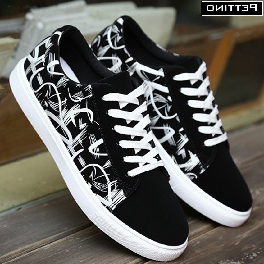 Giày thể thao Sneakers nam họa tiết hoa văn màu đen trắng đơn giản cục chất