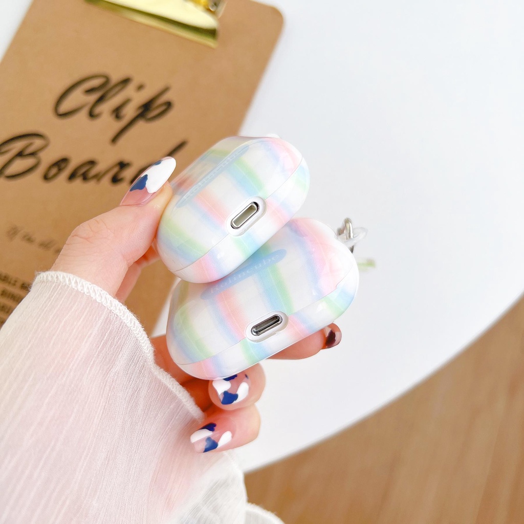 Vỏ Bảo Vệ Hộp Sạc Tai Nghe AirPods 1 2 pro 3 2021 Bằng Silicon Tpu Chống Sốc Họa Tiết Kẻ Sọc Màu Cầu Vồng Dễ Thương