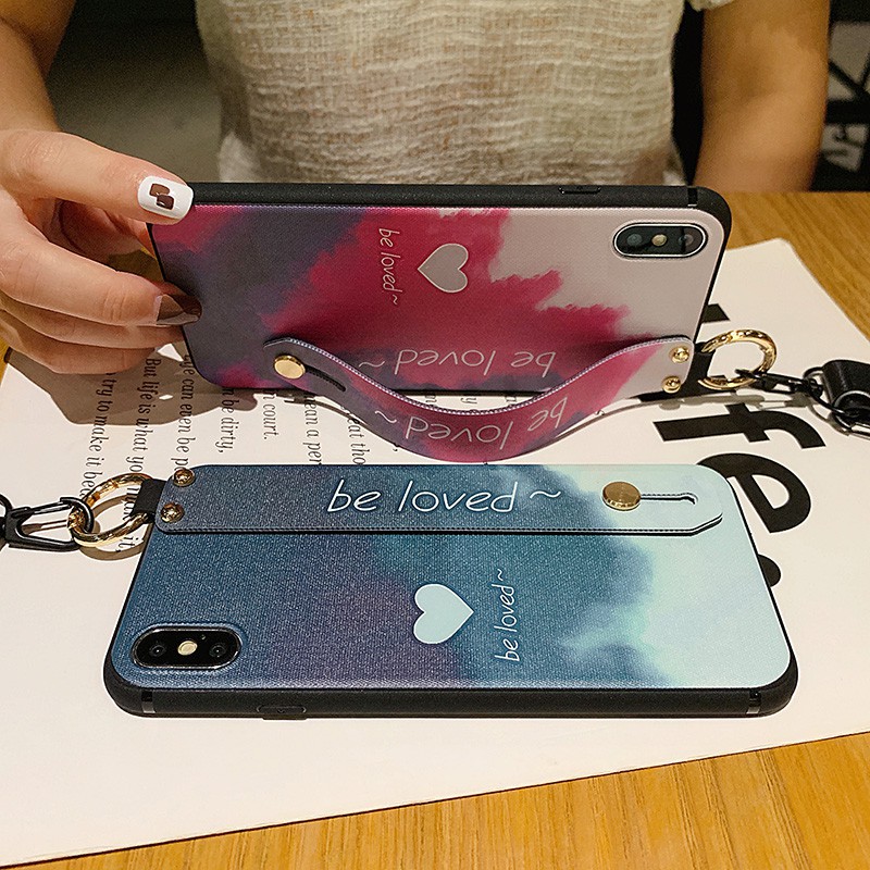 IPhone 12 Mini 11 Pro Max X XS Max XR 7 8 Plus 4 Colors Abstract Color Love Soft TPU Case Full Cover + Wristband+Long Rope GNC 614 - 617