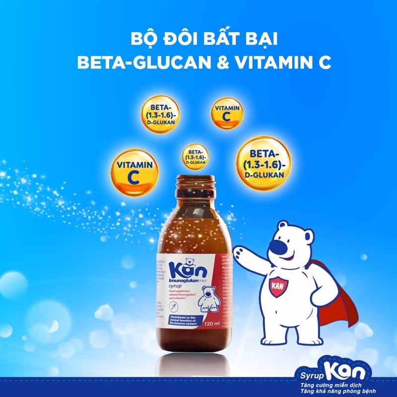 Siro Kan imunoglukan PH4 (chai 120ml) nhập khẩu châu âu - Tăng đề kháng, tăng miễn dịch cho bé yêu