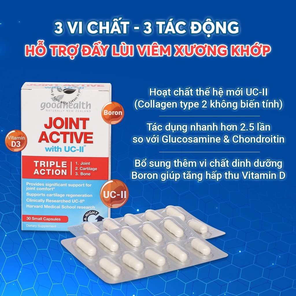 Viên sụn khớp Goodhealth Joint Active hộp 30v  bổ sung UCII phục hồi tái tạo nuôi dưỡng sụn khớp combo 2 hộp