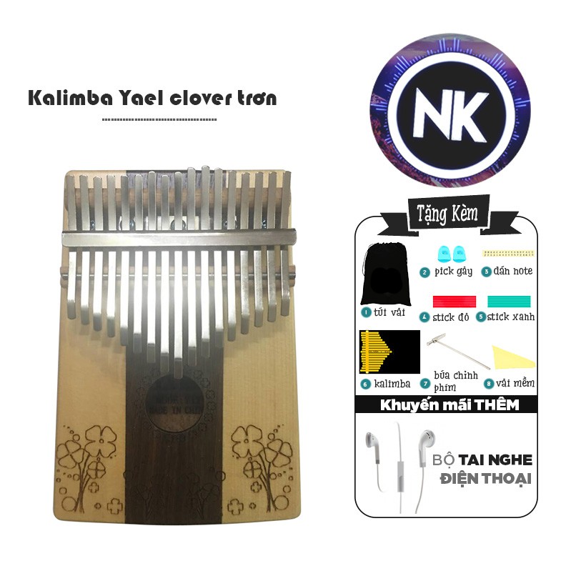 Đàn Kalimba Yael 17 phím Mẫu Clover Trơn Tặng kèm Tai nghe thời trang - Hàng Có Sẵn
