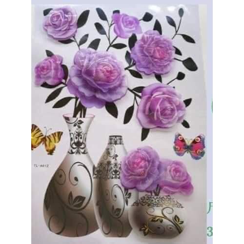 Tranh Decal Hoa Nổi Dán Tường, Tủ Lạnh Trang Trí 3D Đẹp Mắt, Có Sẵn Keo Dán