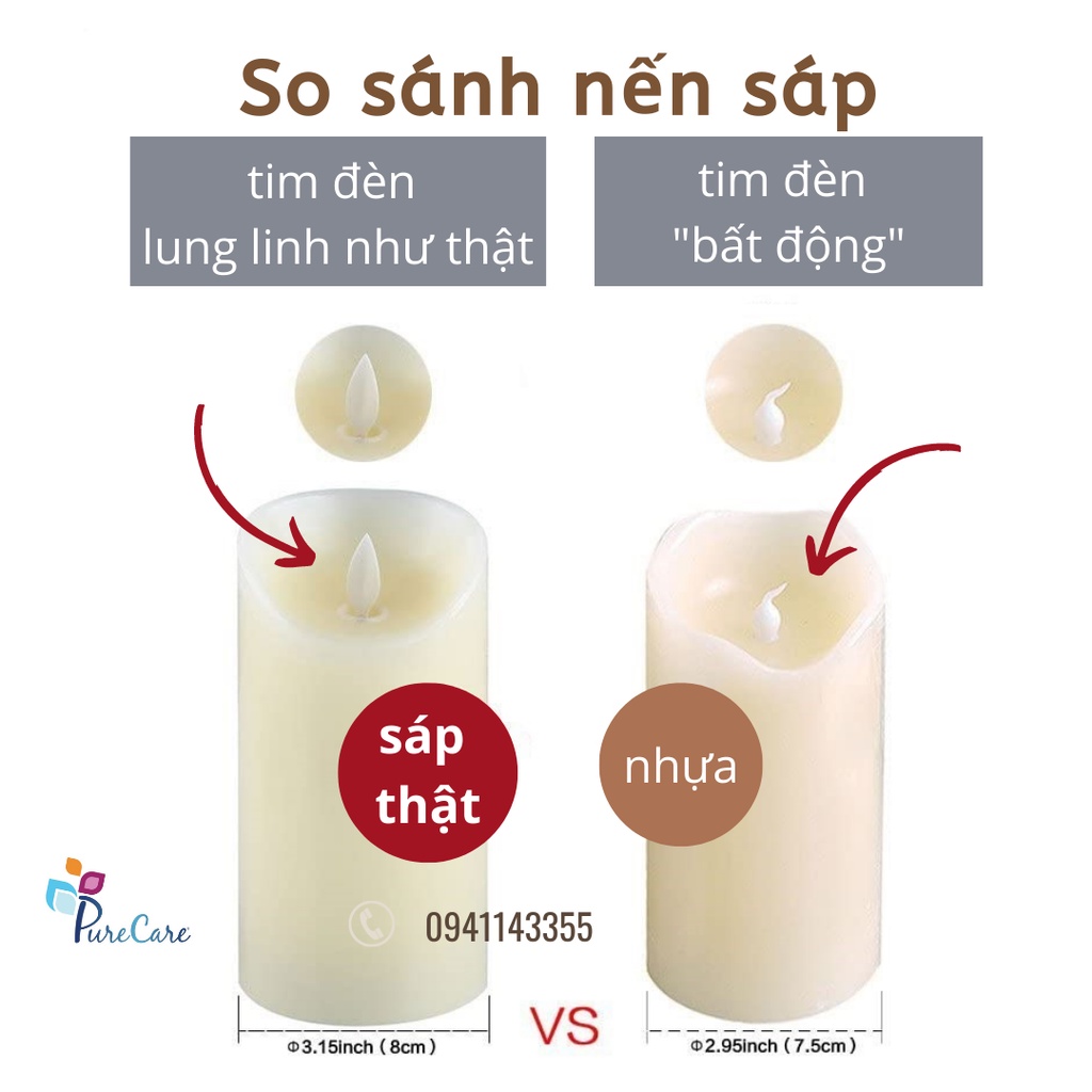 Đèn LED nến sáp THẬT điện tử xài PIN, nến điện tử trang trí sự kiện, spa khách sạn (pin sạc, có remote)