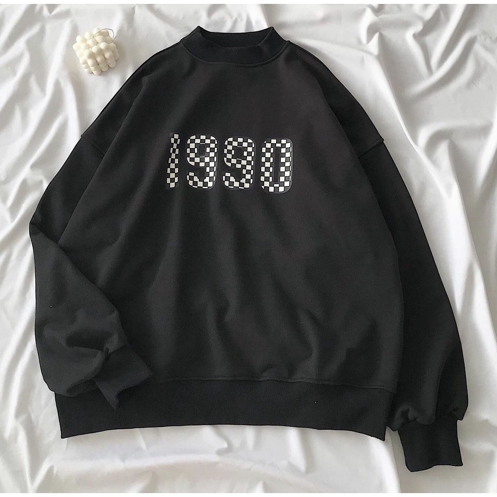 Áo Nỉ Caro 1990 PEONYB Nữ [FREESHIP]  Sweater form rộng tay bồng, hoodie cổ cao 3p in hình cá tính Ulzzang