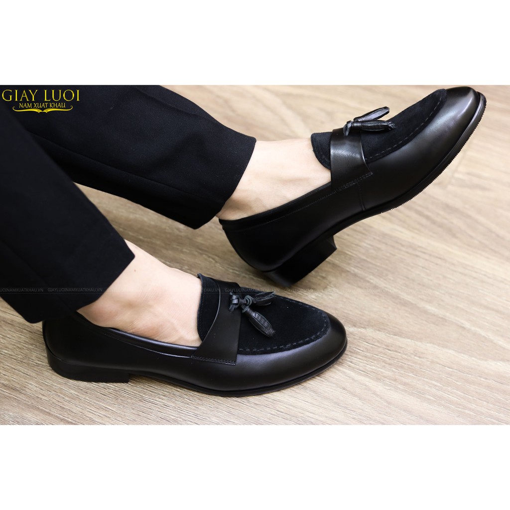 Giày Da Nam,giày lười nam,giày nam đẹp chuông đen mặt da lộn mã G014 | BigBuy360 - bigbuy360.vn