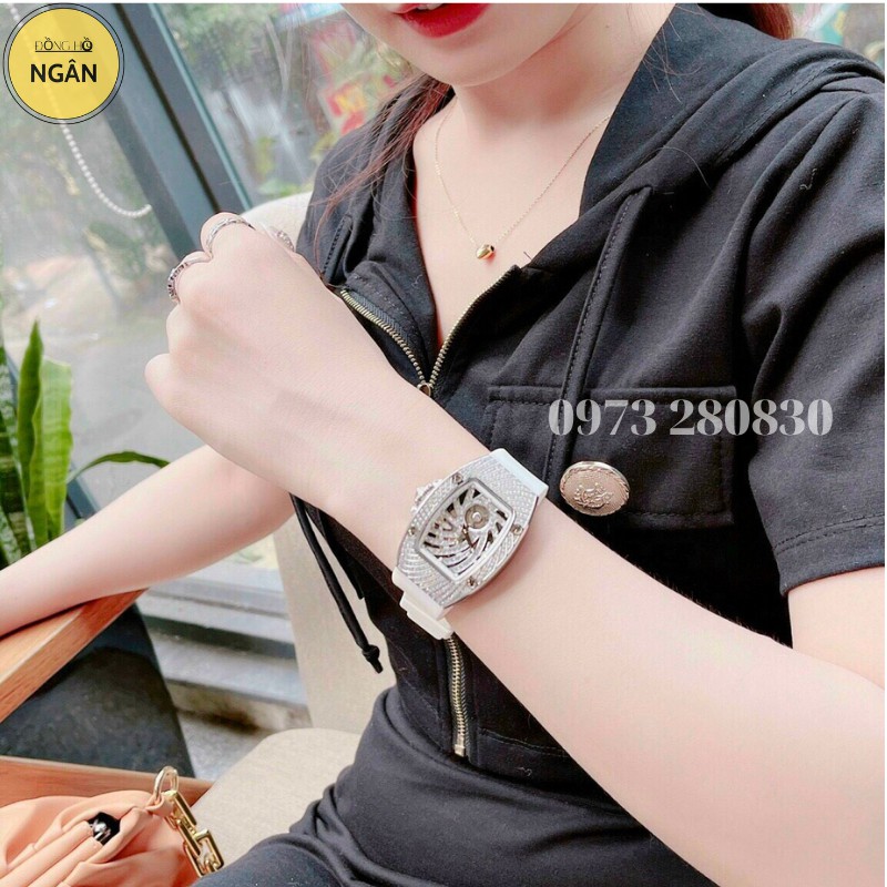 Đồng Hồ HBL Hanboro Đồng hồ Nữ Dây Da Silicon Vàng Mặt Nhện 31x42mm Rose Gold Authentic khảm đá thời trang