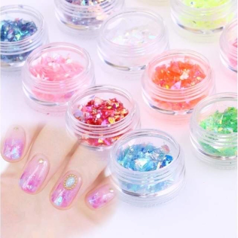 Set 12 hũ giấy pha lê ẩn gel trang trí móng siêu sáng đẹp