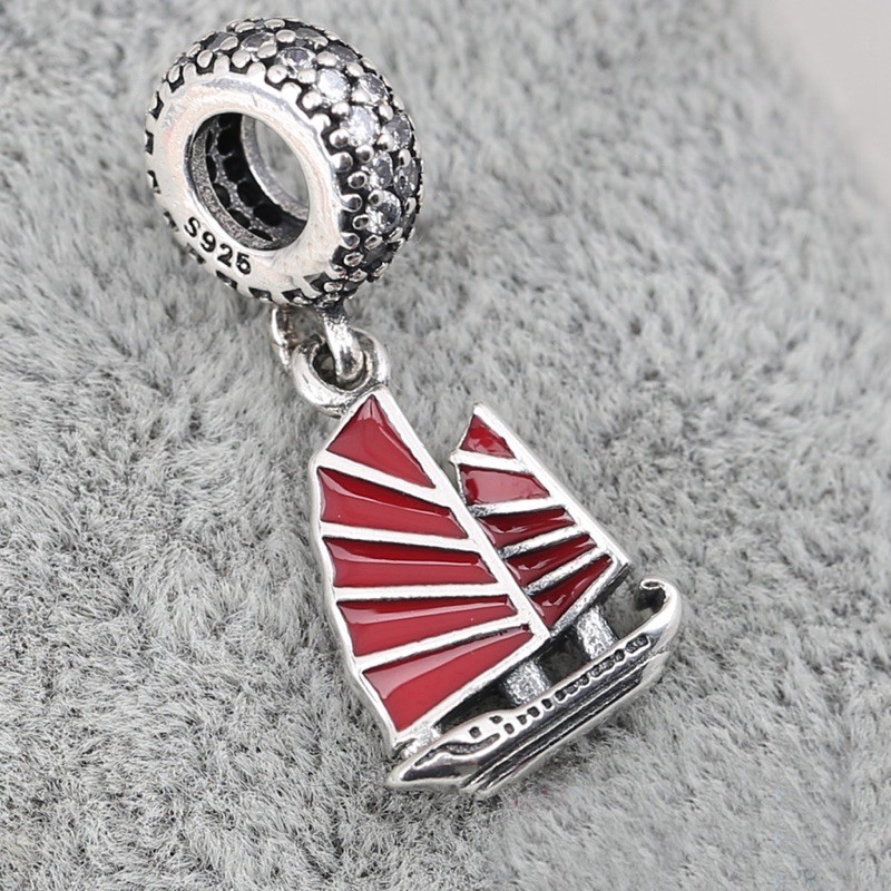 Charm treo thuyền buồm đỏ bạc s925 Cao Cấp - Đông Bích silver