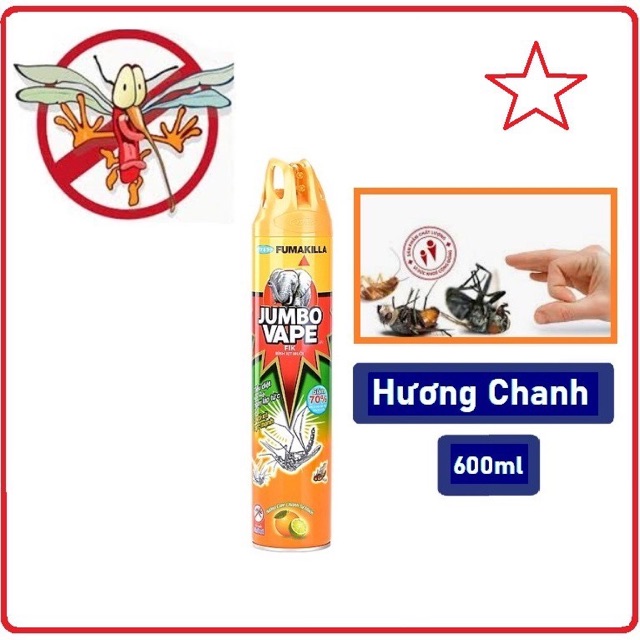 (MẪU MỚI) Bình Xịt Muỗi JUMBO VAPE Hương Cam Chanh 600ml- Hai vòi- Xịt cực mạnh