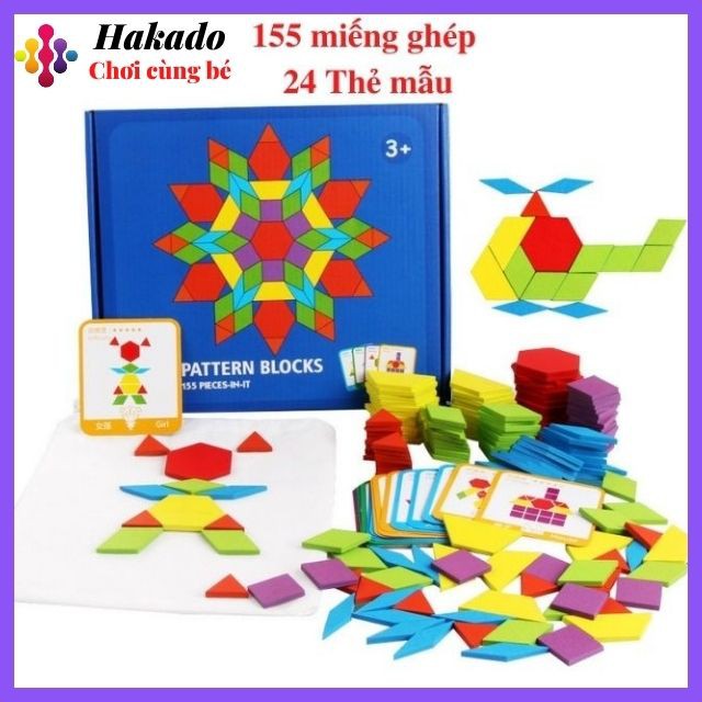 [ Bộ 155 chi tiết ]Đồ chơi cho bé - Bộ xếp hình sáng tạo Pattern Block bằng gỗ