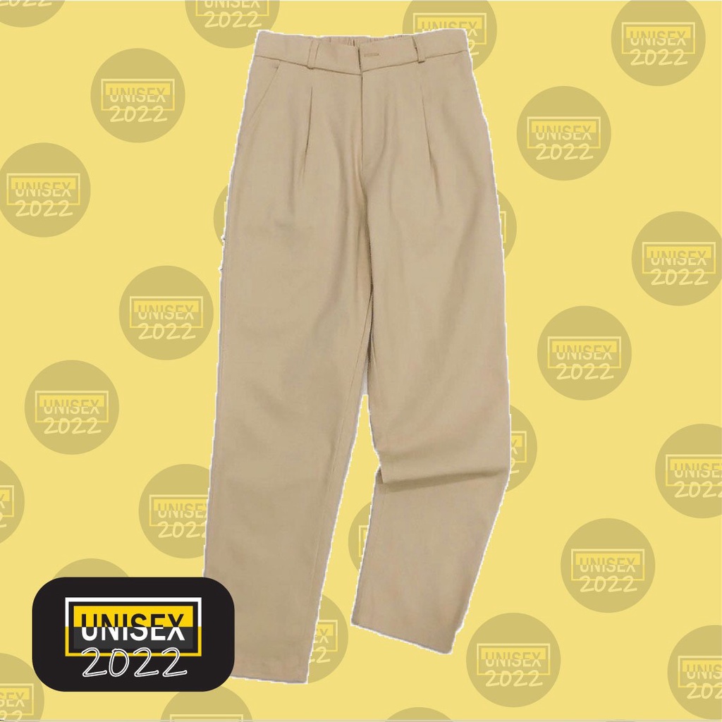Quần kaki dài lưng thun nam nữ cài cúc ống suông – Unisex 2022