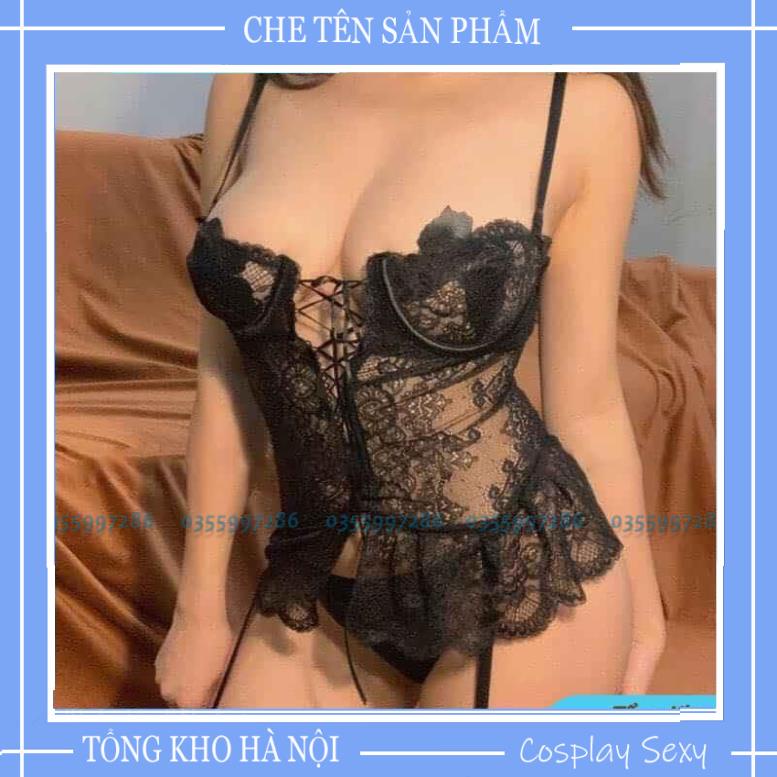 Bộ ngủ body ren quyến rũ, cực tôn dáng, bodysuit ren kèm kẹp, garter corset ren sexy [gc01] TKVN