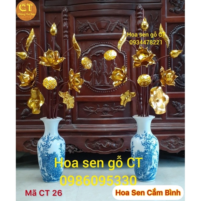 Hoa Sen Gỗ Mít Sơn Son thếp vàng