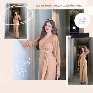 Set bộ áo đắp xỏ eo và quần ống rộng mặc kéo dài chân - LS03