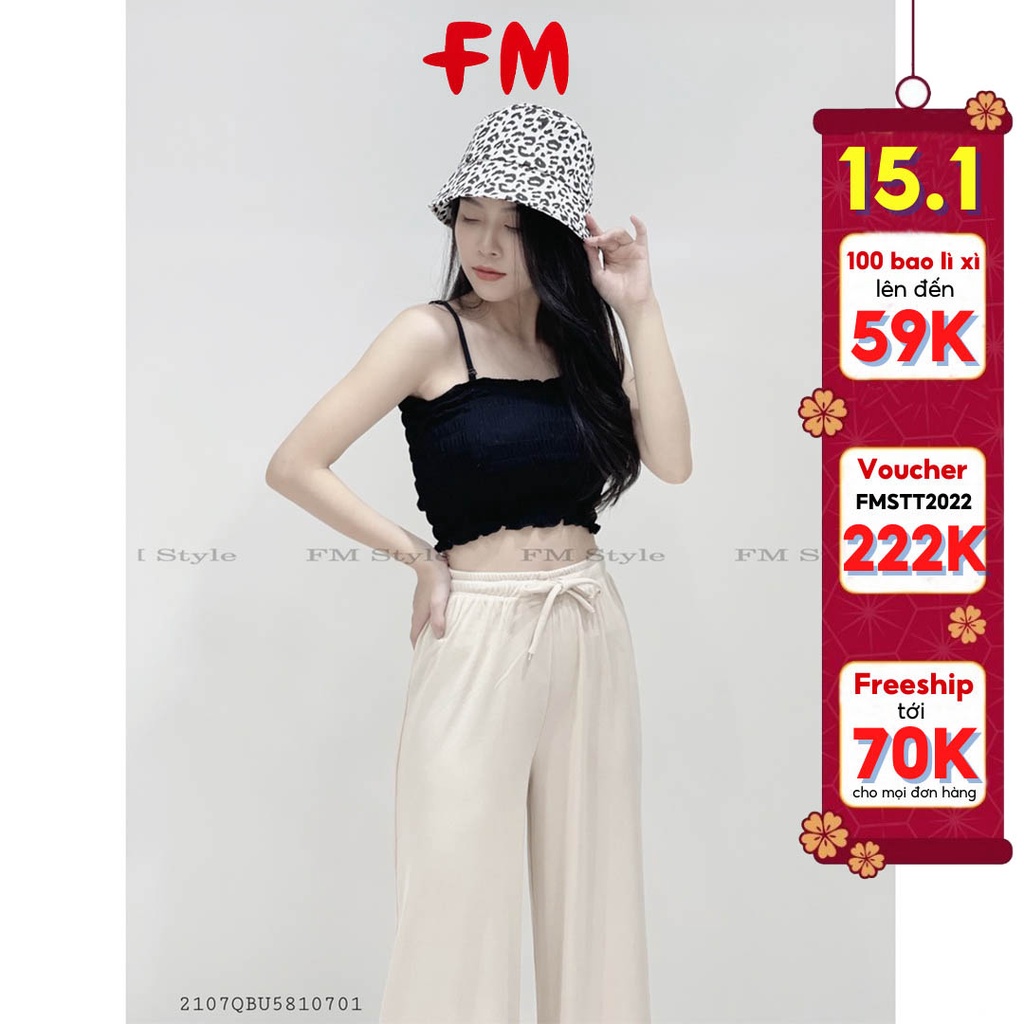 Quần nhung tăm nữ FM Style lưng cao ống suông co giãn thoãi mái, phong cách ulzzang trẻ trung Hàn Quốc 220315500