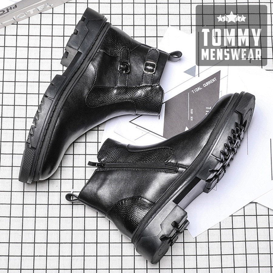 Giày Bốt Nam Cổ Cao Da Bò Boy Phố Đẹp Cao Cấp TOMMY Giày Da Nam Trẻ Trung Khóa Kéo Hiện Đại GNK158