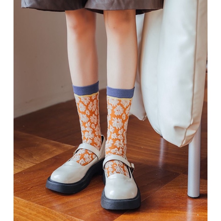 [HÀNG CÓ SẴN] TCC1 - Tất vớ cao cổ nữ hoạ tiết vintage hoa nhí