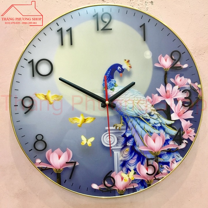 Đồng Hồ Treo Tường Tráng Gương 3D Chim Công Khoe Sắc TGCO-01 - Size: 40 CM ( Tặng Máy Đồng Hồ Thay Thế)