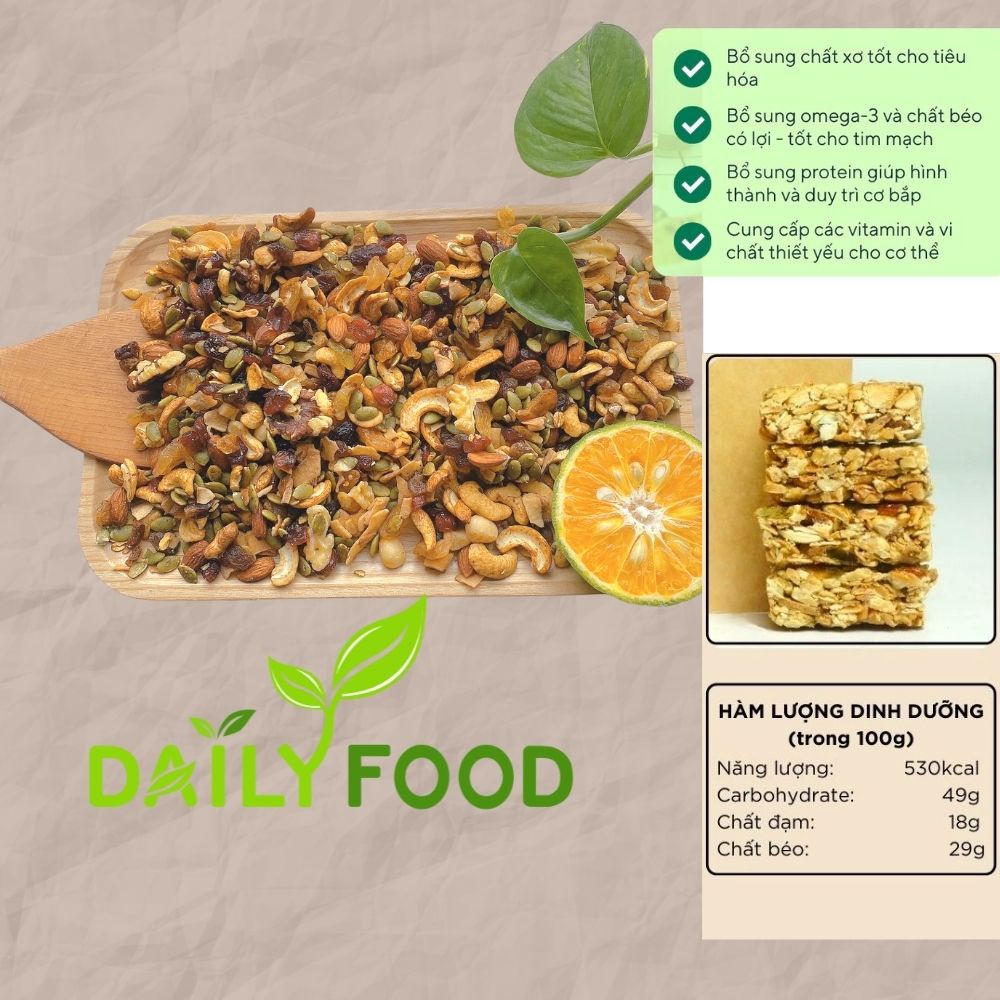 Granola Ăn Kiêng Siêu Hạt Không Yến Mạch Nướng Mật Ong Cao Cấp DailyFood Chính Hãng