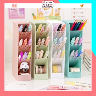 ( Giá sỉ 13K) Kệ đựng bút đồ dùng học tập để bàn nhựa trong suốt 4 ngăn mini đẹp giá rẻ cho bé NATO KB01
