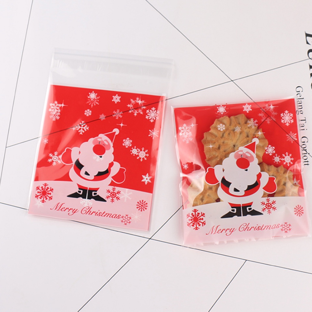 Set 100 Túi Đựng Bánh Kẹo Giáng Sinh Tự Dính