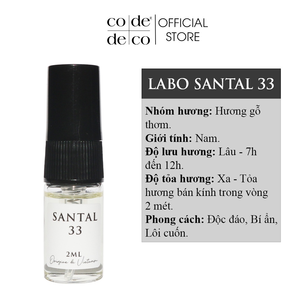 [Mã SKAMLTSM9 giảm 10% đơn 99K] Tinh Dầu Nước Hoa Code Deco Labo Santal 33 Độc Đáo, Bí Ẩn 2ml