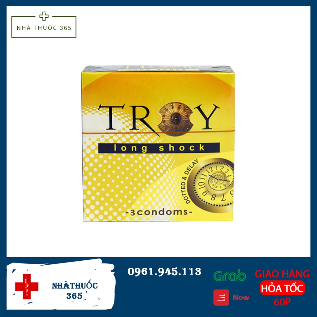 Bao cao su TROY Long Shock Bi gai kéo dài thời gian (hộp 3 cái)