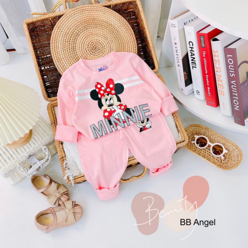 [size 10-20kg] Bộ thu đông dài tay bb angel minie chữ nổi cực đẹp 100% cotton Sài Gòn loại 1