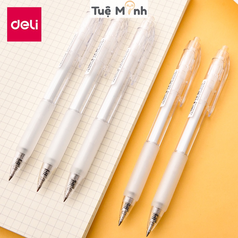 Bút gel Deli trong suốt nét 0.5/0.38mm VPP Tuệ Minh, ruột bút bi nước Deli refill thay thế mực Xanh/ Đen