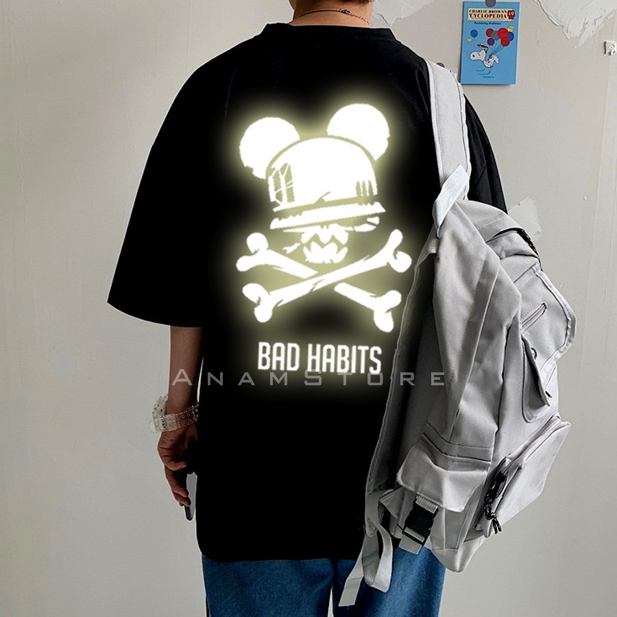 Áo thun phản quang tay lỡ Nam Nữ Habbits