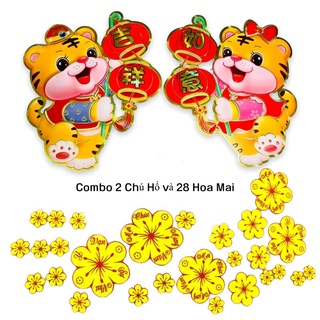 Set 2 chú hổ và 28 hoa mai như hình dán cửa trang trí tết