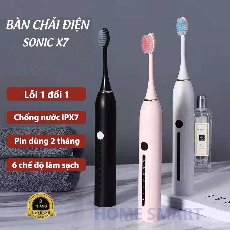 Bàn Chải Điện Sonic X7 2022 Công Nghệ Sóng Âm 6 Chế Độ Chải Trải Sạch Mảng Bám Cao Răng Vệ Sinh Răng Miệng Sạch Sẽ